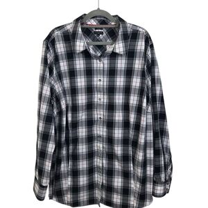 Talbots No Iron Button Up Shirt Blouse Plaid Black White Red Preppy Size 22W